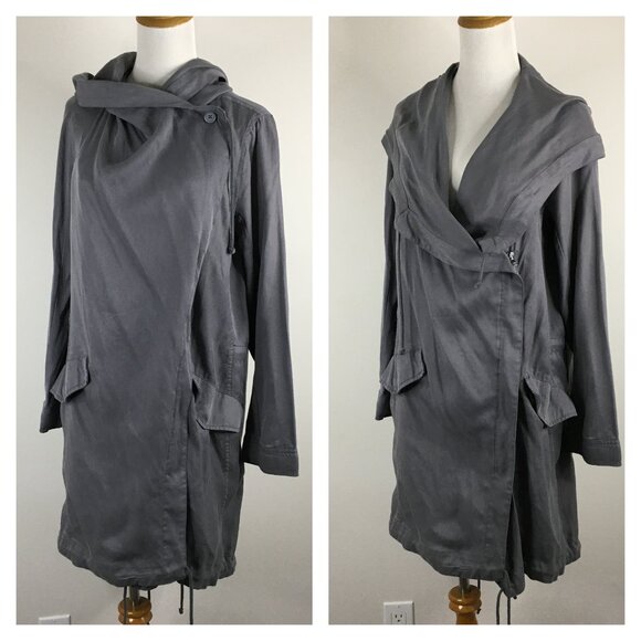 SILENCE+NOISE Urban Outfitters Relaxed Fit Asym Zip Drawstring Gray Hood Jacket